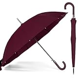 BESCH Paraguas Largo Clásico Grande Automático y Resistente al Viento (Rojo)