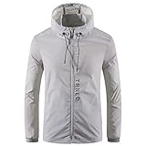 Caxndycing Chubasquero para bicicleta para hombre, fino, transpirable, chaqueta de lluvia de un solo color, impermeable, ligera, chaqueta softshell deportiva, cortavientos informal, gris, M