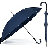 BESCH Paraguas Largo Clásico Grande Automático y Resistente al Viento (Azul Oscuro)